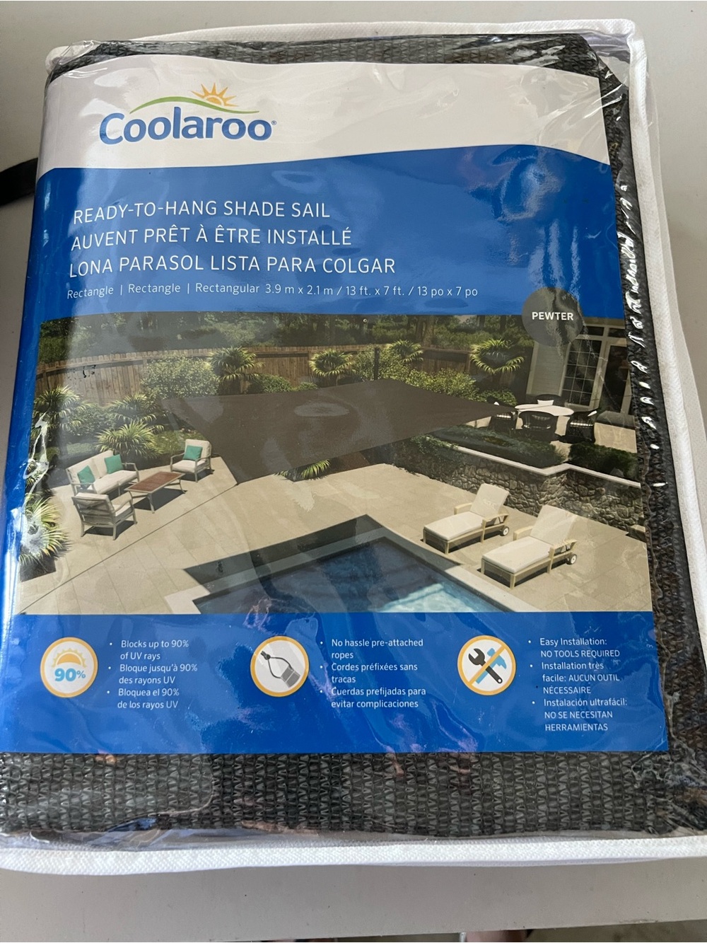 Coolaroo Ready-to-Hang Shade Sail - 13ft.X7ft. ; Pewter